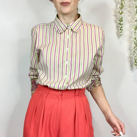 RARE ROBERT GRAHAM striped button down shirt paisley cuffs preppy coastal 2644 - Picture 2 of 16